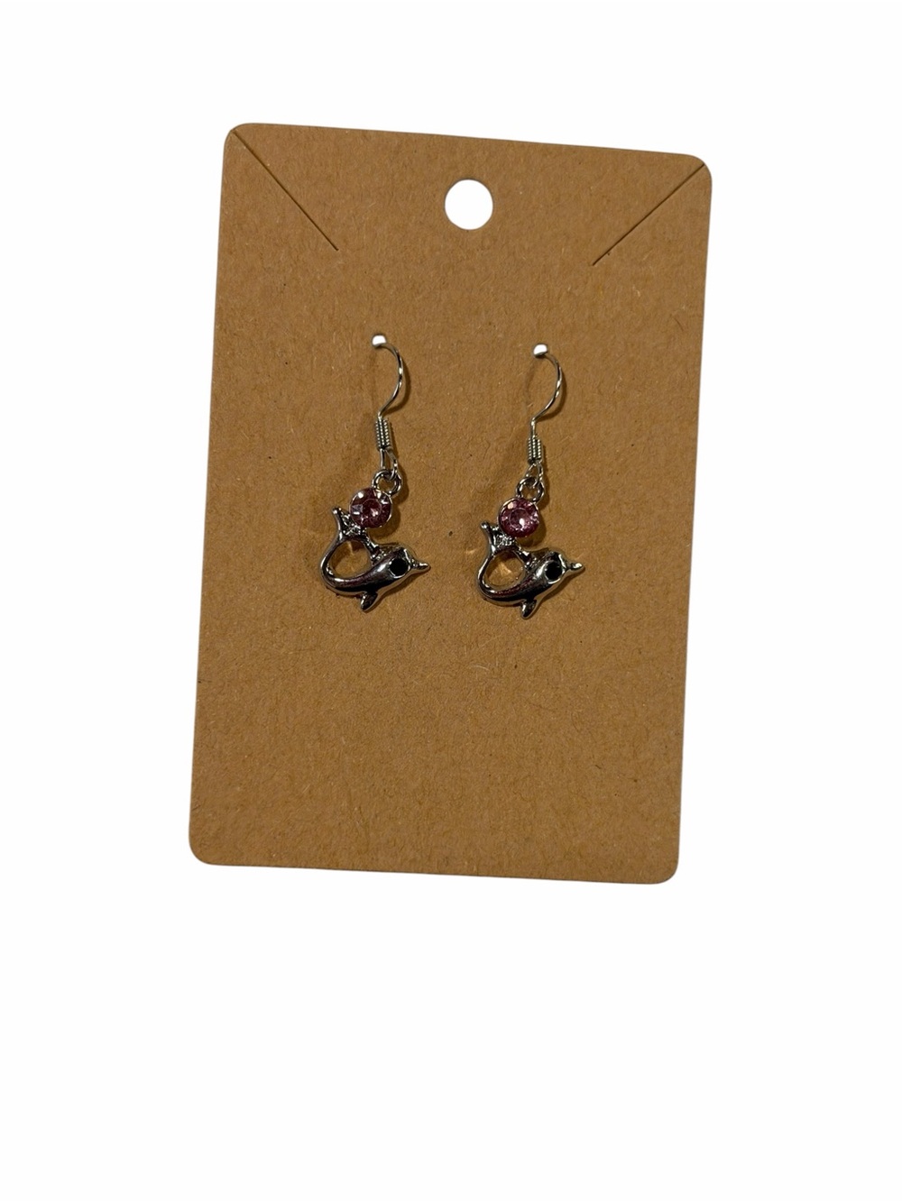 Silver Drop Earrings with Pink Crystal Accent - Women's Jewelry